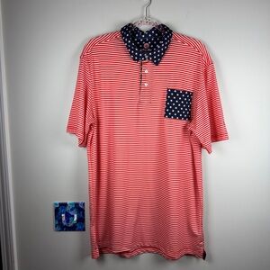 Southern Proper Old Glory Red White Blue Performance Short Sleeve Polo Large